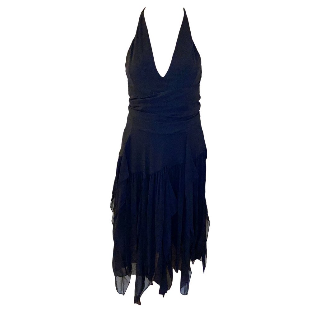 Black BCBG Silk Halter with Layered Skirt and Wrap